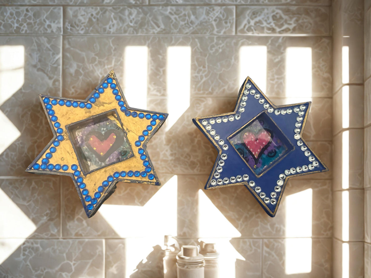 Star of David magnets — pair of painted hearts with rhinestones | Judaica Square Lakewood (view 2)