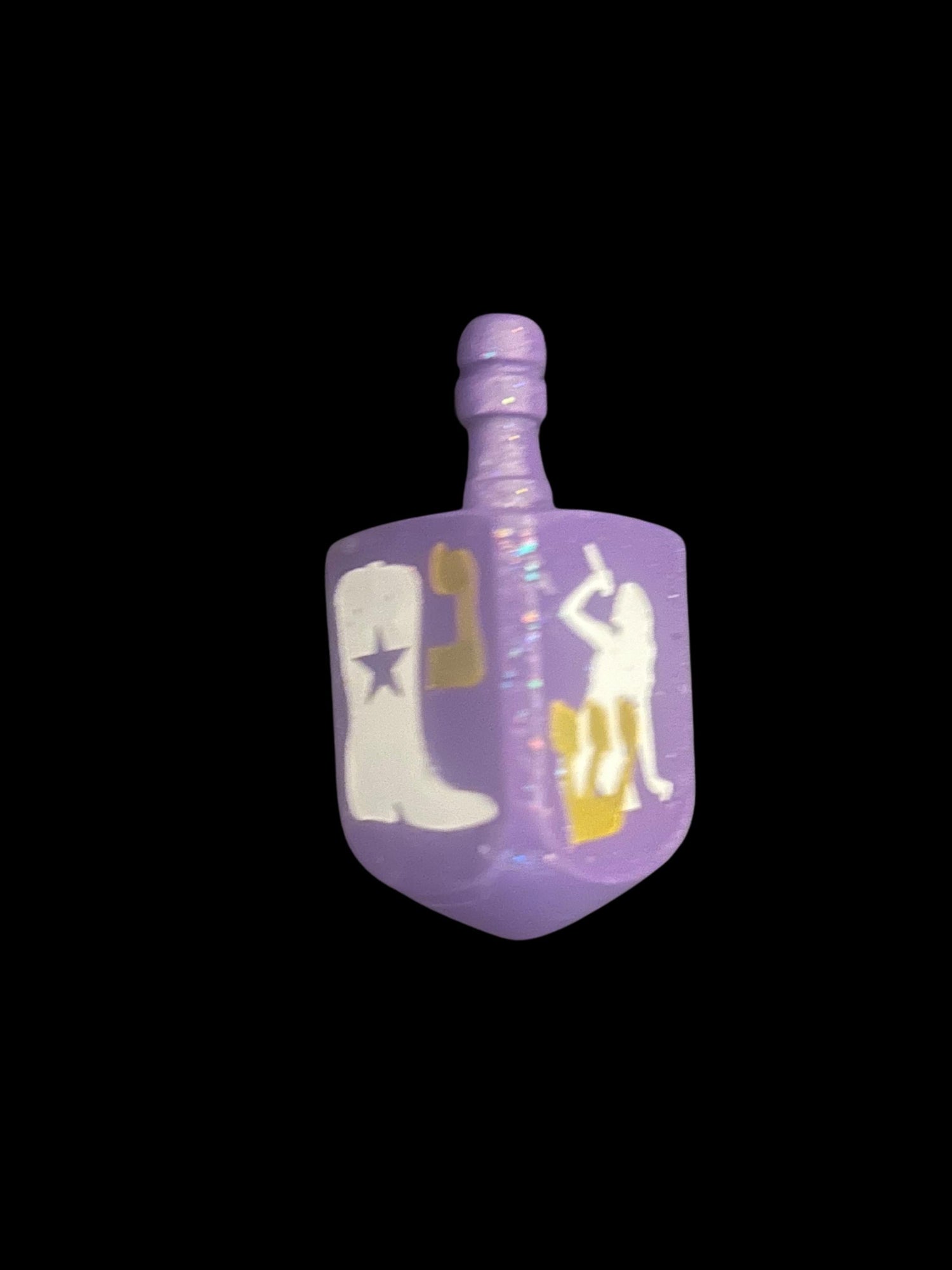 Swiftie Dreidel — purple glitter dreidel with Taylor Swift fan icons | Judaica Square Lakewood (view 3)