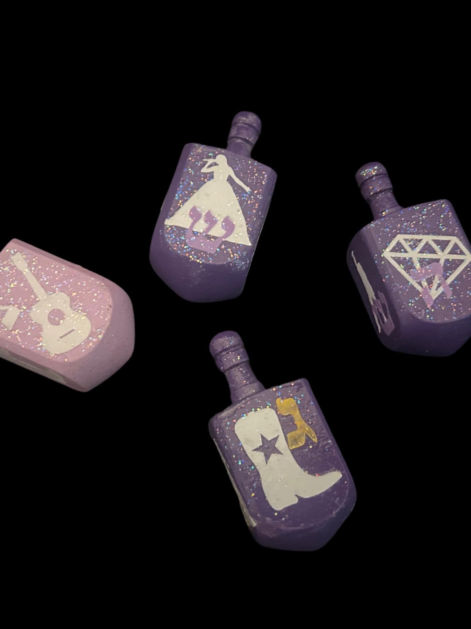 Swiftie Dreidel — purple glitter dreidel with Taylor Swift fan icons | Judaica Square Lakewood (view 5)