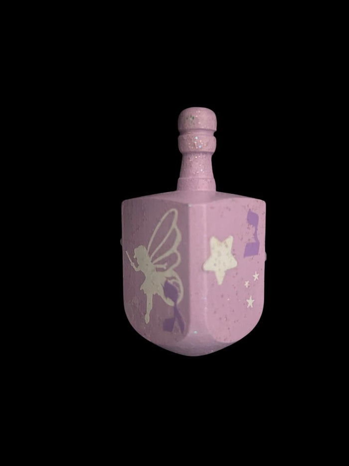 Fairy Unicorn Dreidel — light purple glitter dreidel with butterfly art | Judaica Square Lakewood
