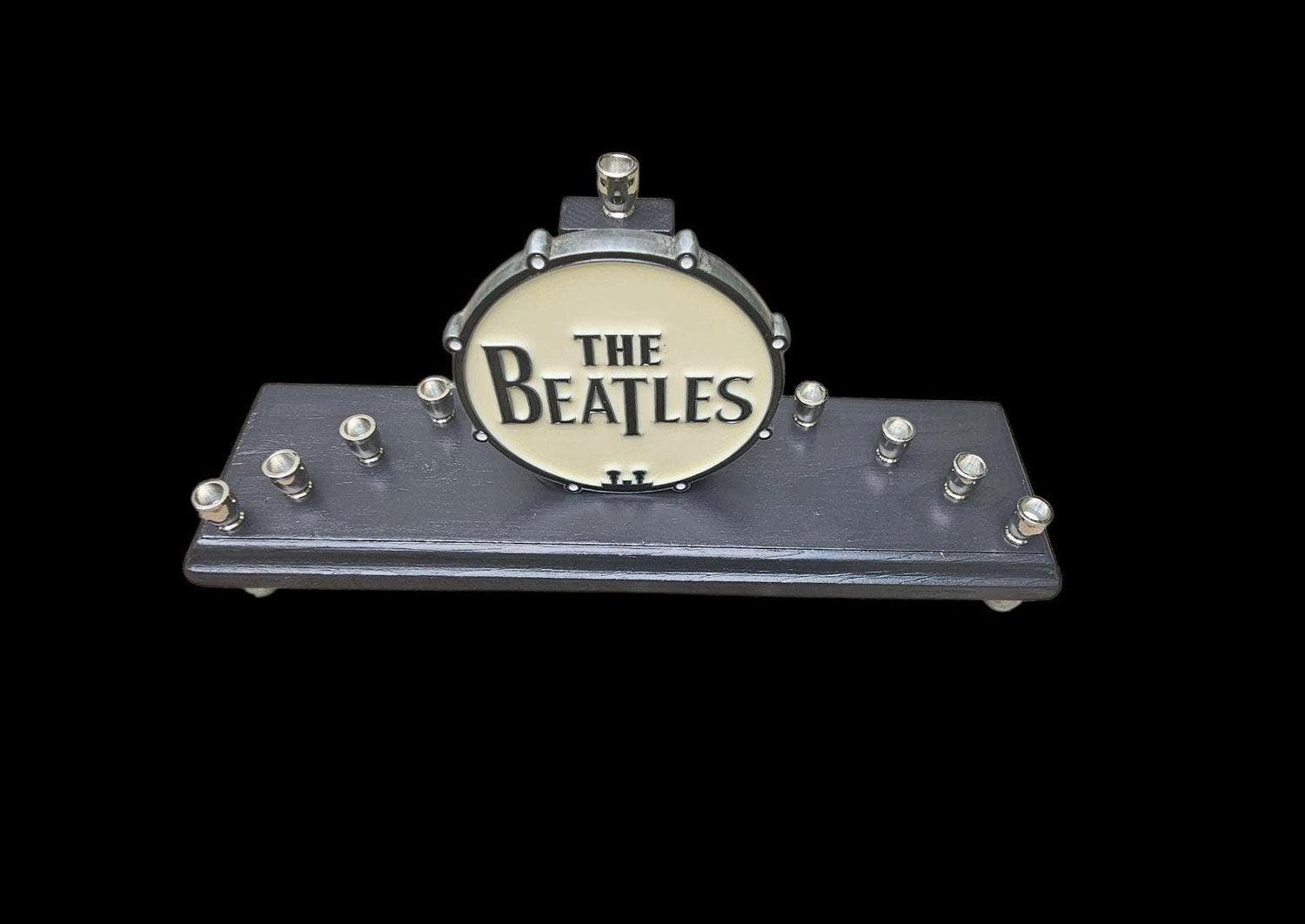 Beatles menorah — yellow submarine bottle opener magnet on painted wood base | Judaica Square Lakewood (view 6)