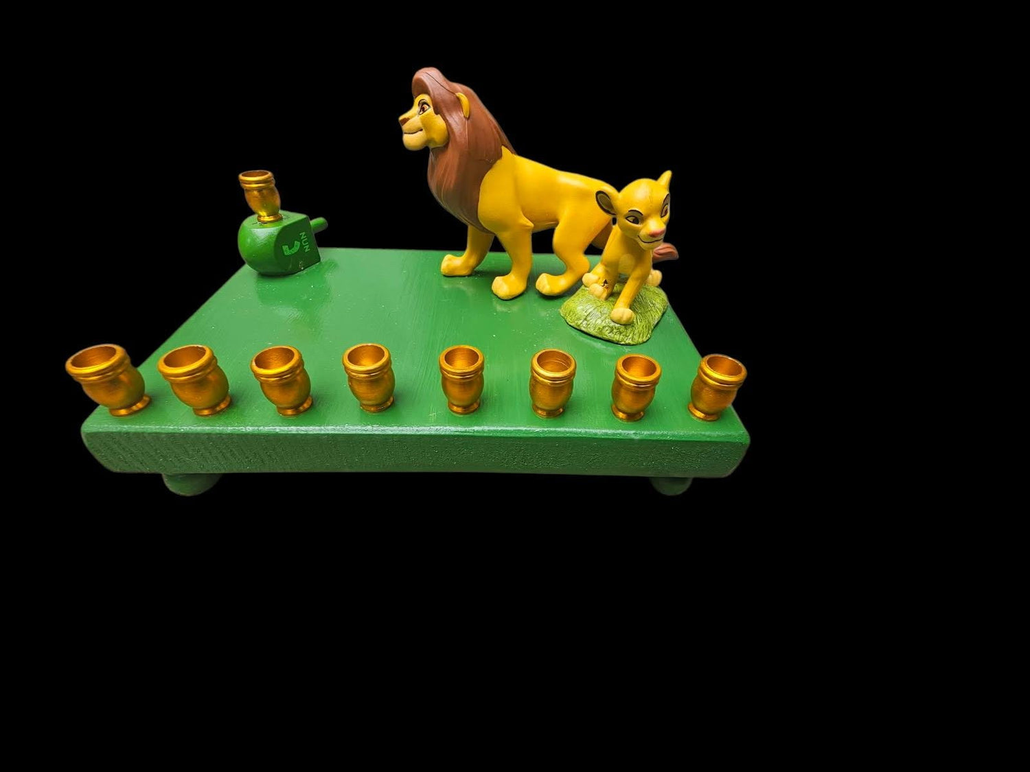 Lion King Menorah — Simba and Mufasa figures with gold candle cups | Judaica Square Lakewood (view 2)