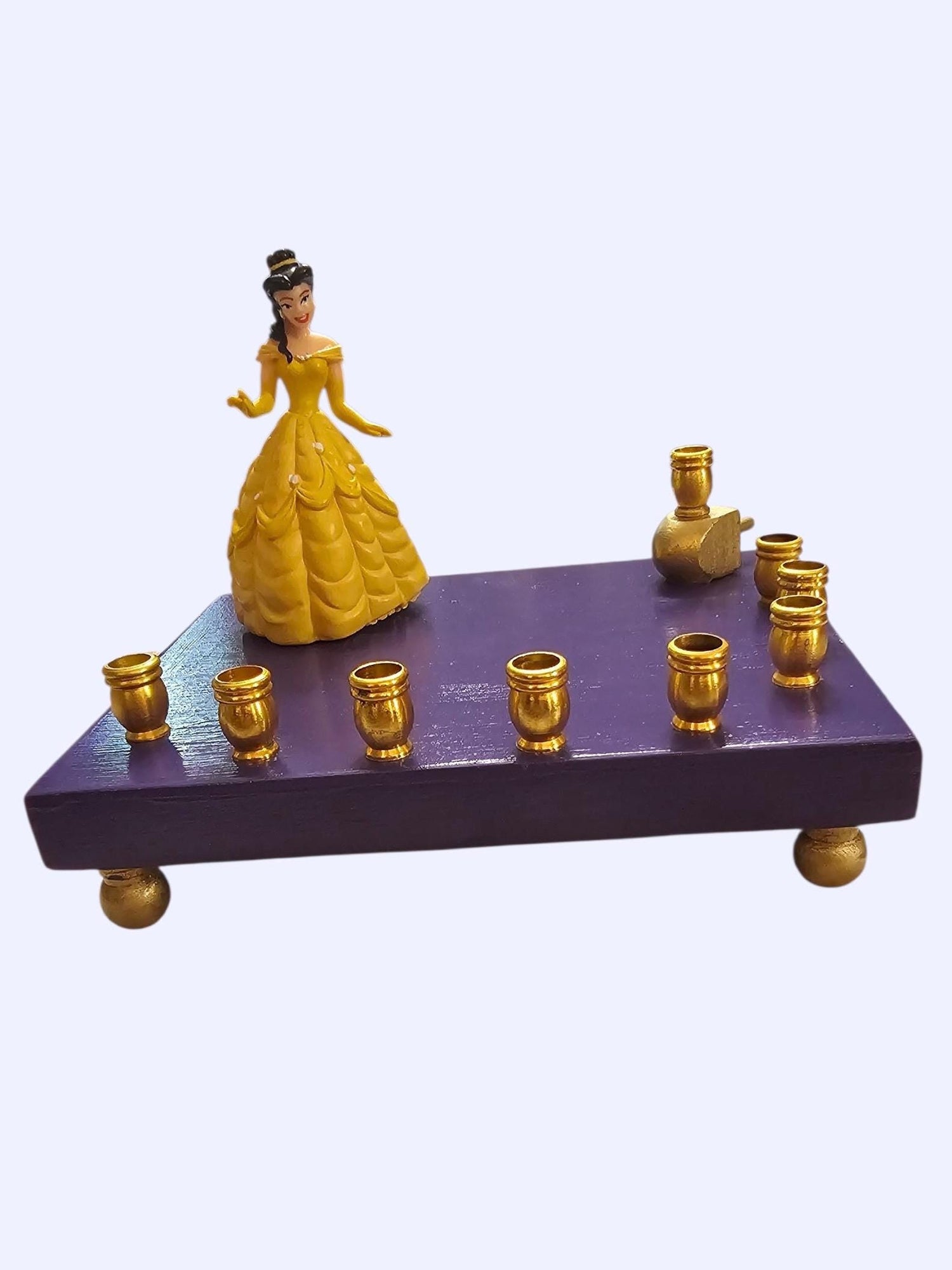 Belle menorah — Beauty and the Beast figure in gold gown with aluminum cups | Judaica Square Lakewood (view 5)