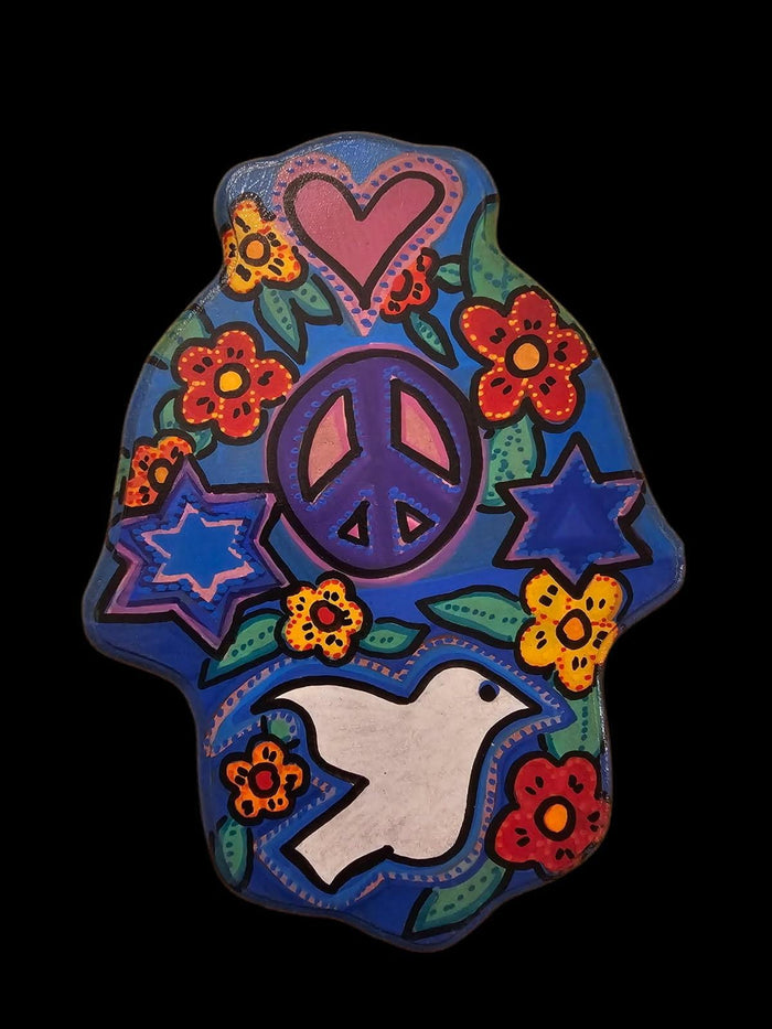 Hamsa wall art — peace dove, Jewish star and heart on painted MDF | Judaica Square Lakewood