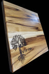 Feminine tree of life challah board — square teak etched with a stylized tree and Hebrew text | Judaica Square Lakewood