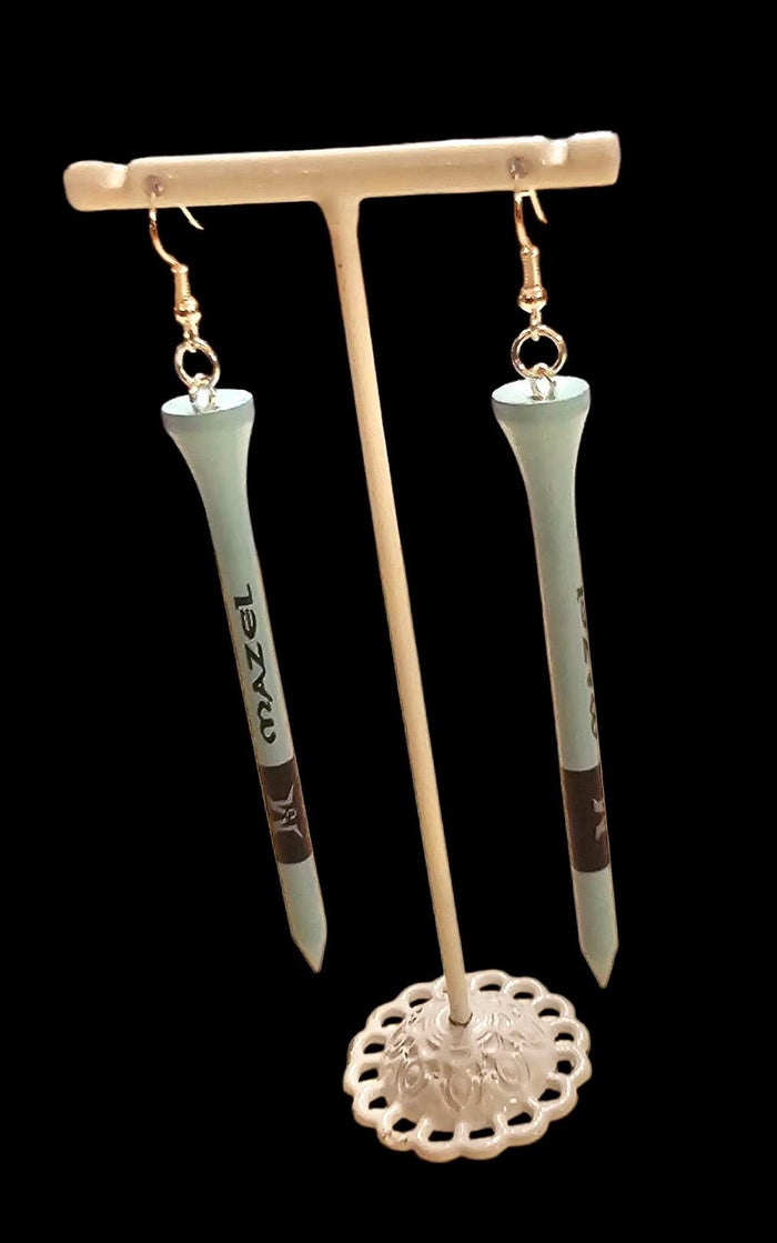 Mazel Tee Golf Tee Earrings — four-inch golf tee drop earrings | Judaica Square Lakewood