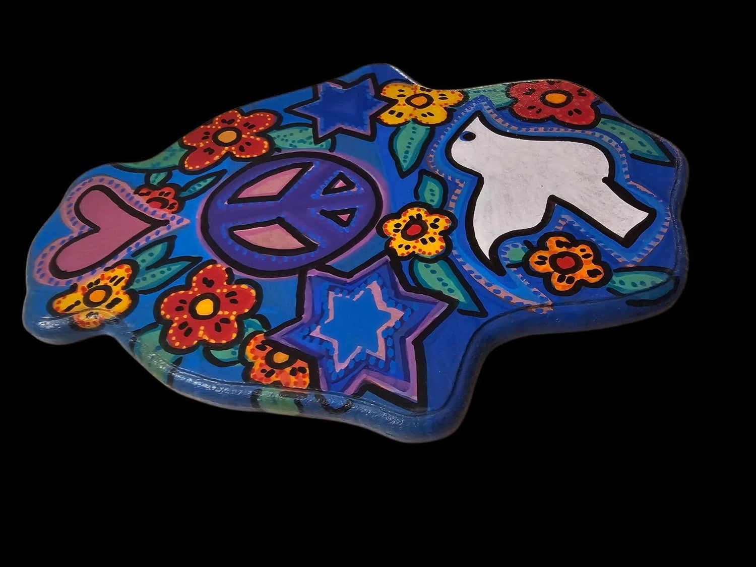 Hamsa wall art — peace dove, Jewish star and heart on painted MDF | Judaica Square Lakewood (view 2)