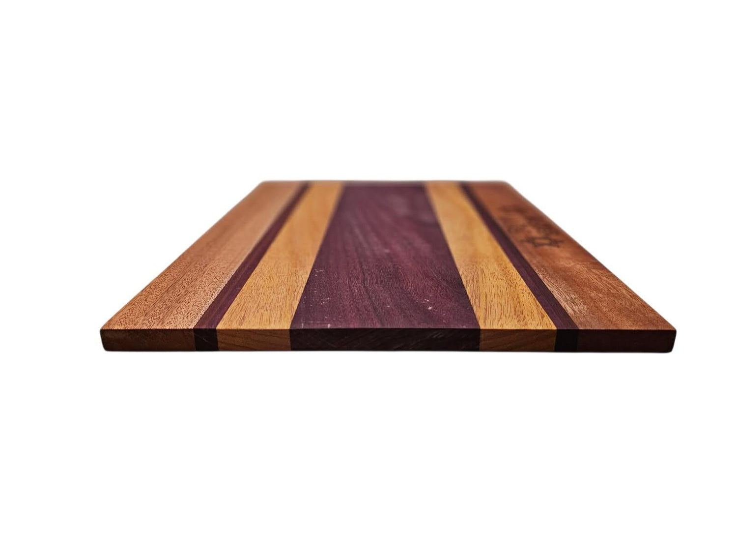 Shabbat Shalom challah board — striped exotic hardwood etched with Hebrew and Jewish stars | Judaica Square Lakewood (view 5)