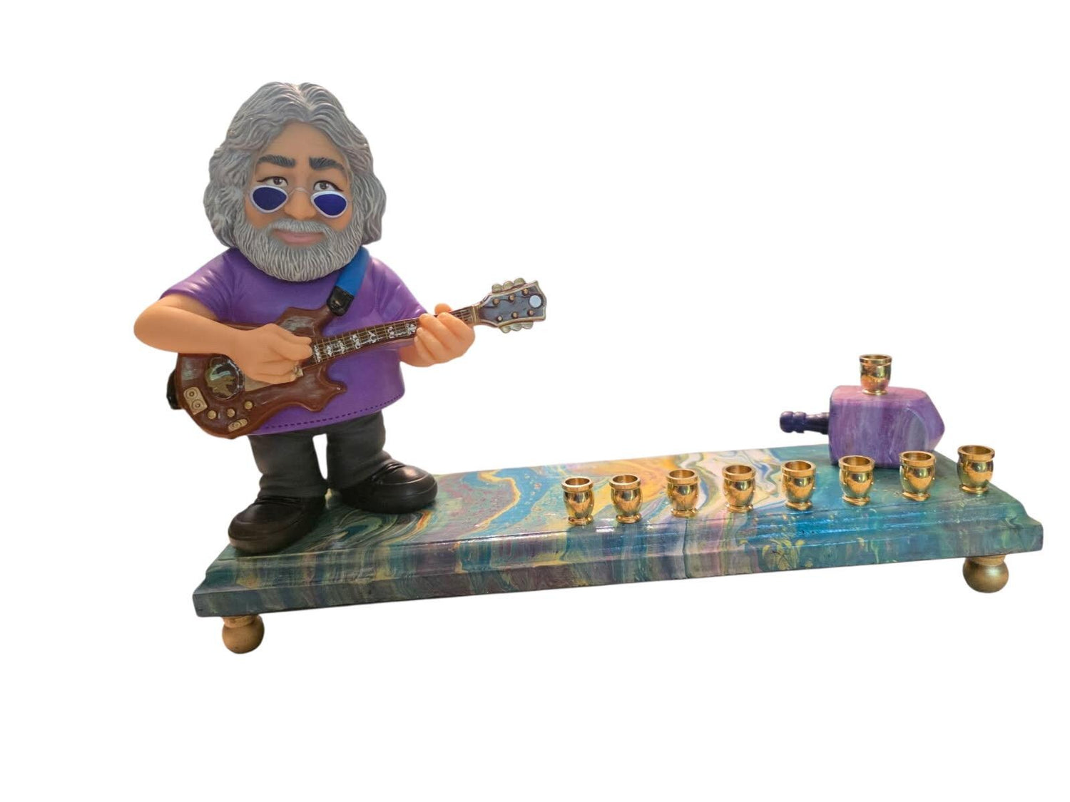 Jerry Garcia Menorah — signed sculpture with brass cups on a swirled base | Judaica Square Lakewood (view 4)