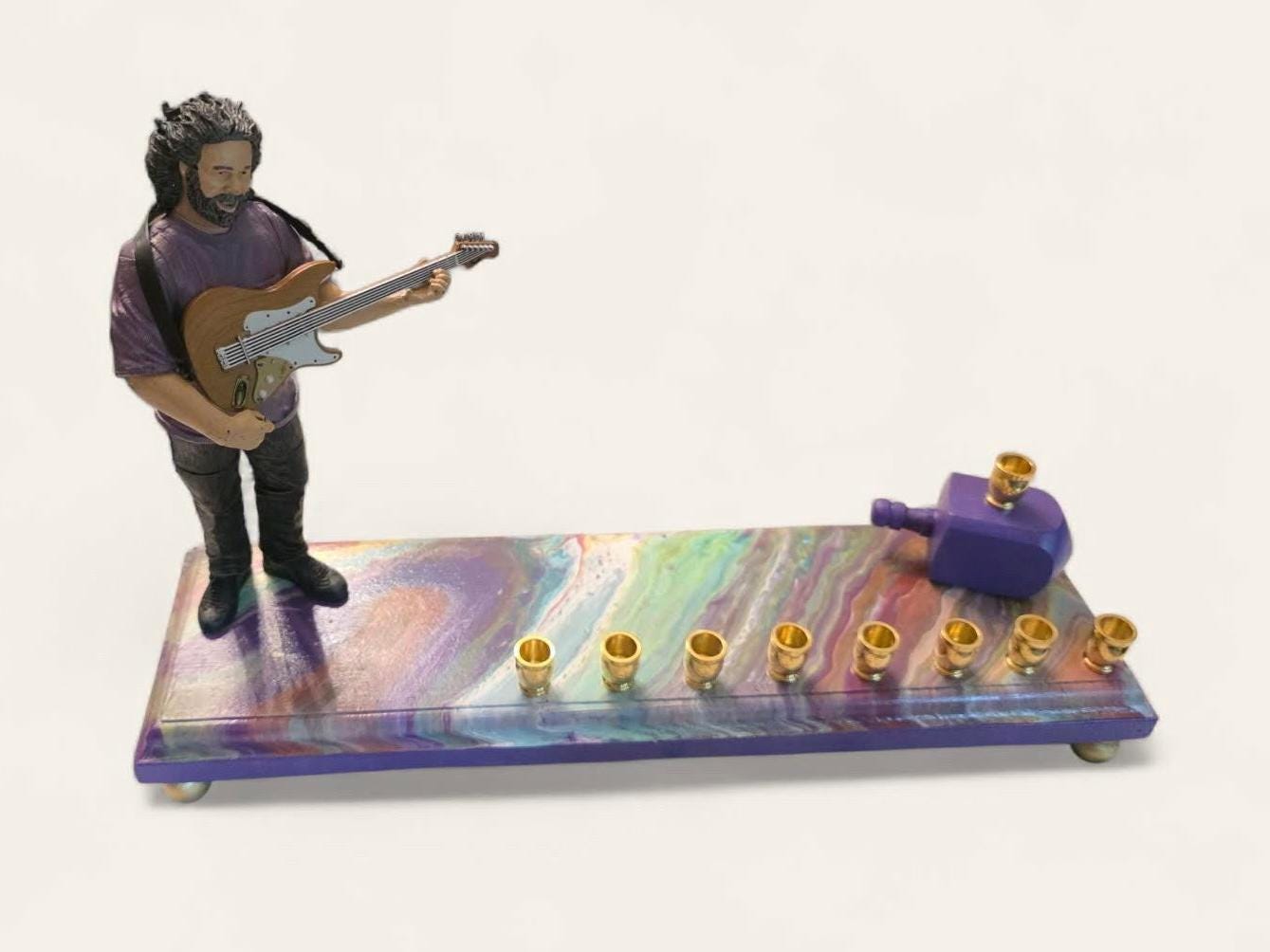 Vintage Jerry Garcia Menorah — guitarist figure on a psychedelic swirled base | Judaica Square Lakewood (view 2)