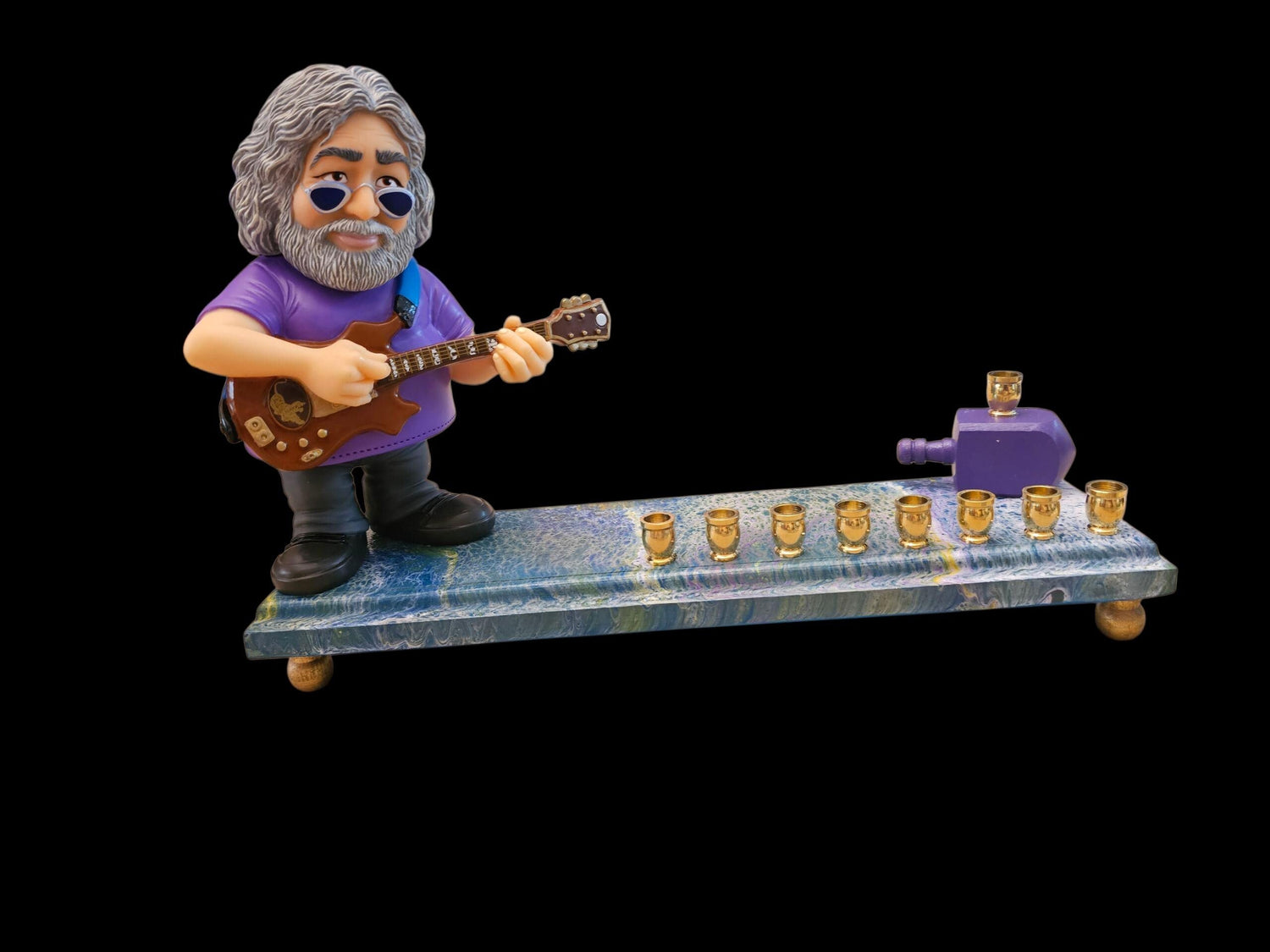 Jerry Garcia Menorah — signed sculpture with brass cups on a swirled base | Judaica Square Lakewood (view 5)