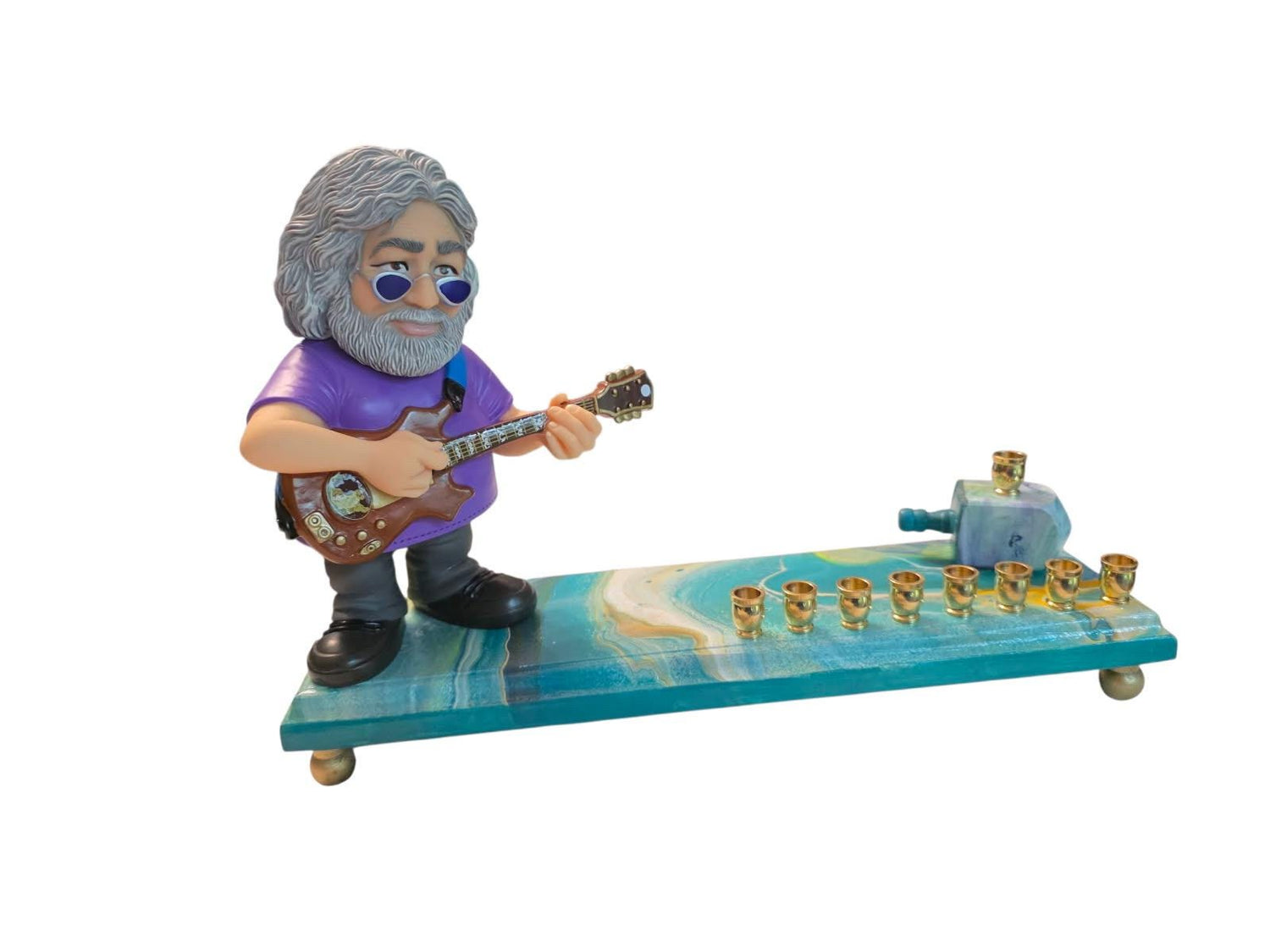 Jerry Garcia Menorah — signed sculpture with brass cups on a swirled base | Judaica Square Lakewood (view 3)