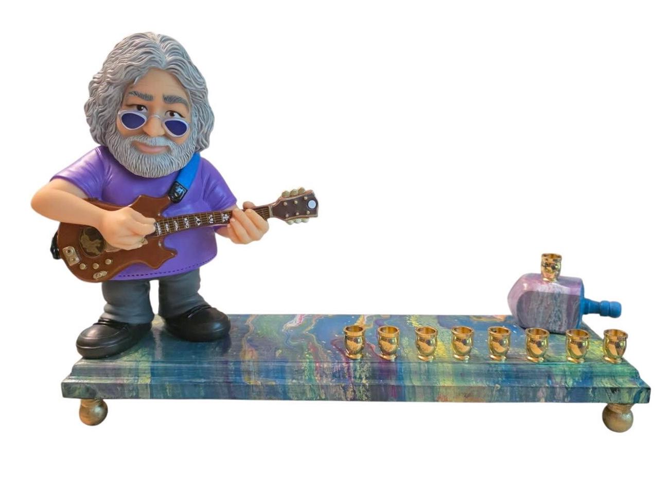 Jerry Garcia Menorah — signed sculpture with brass cups on a swirled base | Judaica Square Lakewood (view 2)