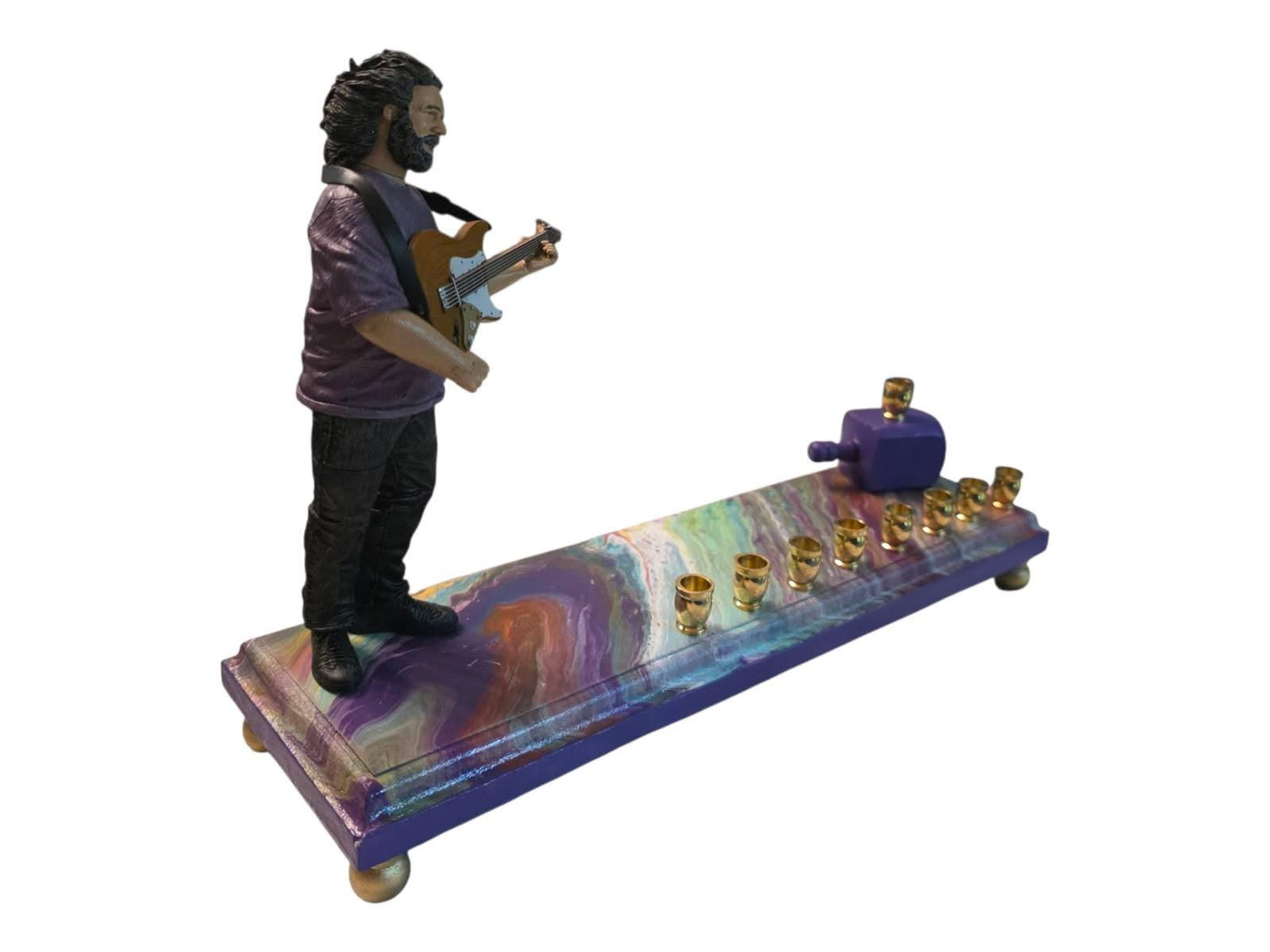 Vintage Jerry Garcia Menorah — guitarist figure on a psychedelic swirled base | Judaica Square Lakewood (view 4)