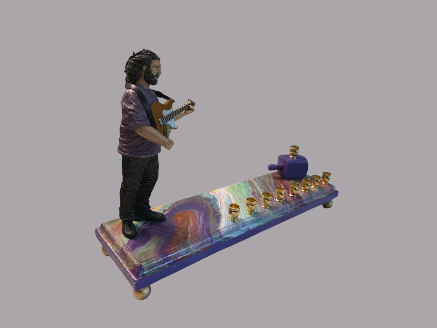 Vintage Jerry Garcia Menorah — guitarist figure on a psychedelic swirled base | Judaica Square Lakewood (view 5)