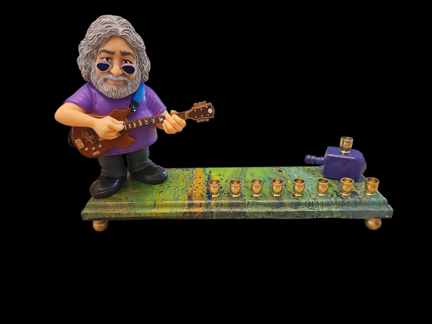 Jerry Garcia Menorah — signed sculpture with brass cups on a swirled base | Judaica Square Lakewood (view 6)