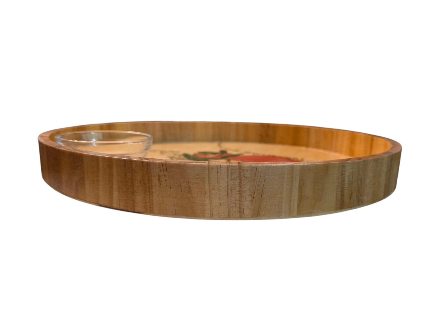 Rosh Hashana apple and challah plate — painted wooden tray with L'shana Tova and honey bowl | Judaica Square Lakewoo (view 3)
