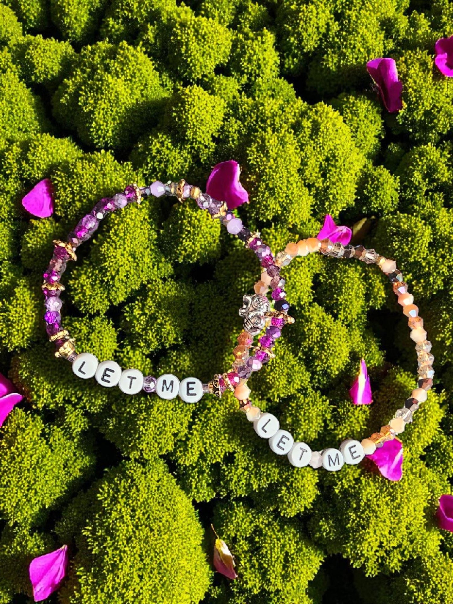 Let Them / Let Me beaded bracelet — letter beads with crystal and enamel charms on elastic | Judaica Square Lakewood (view 2)