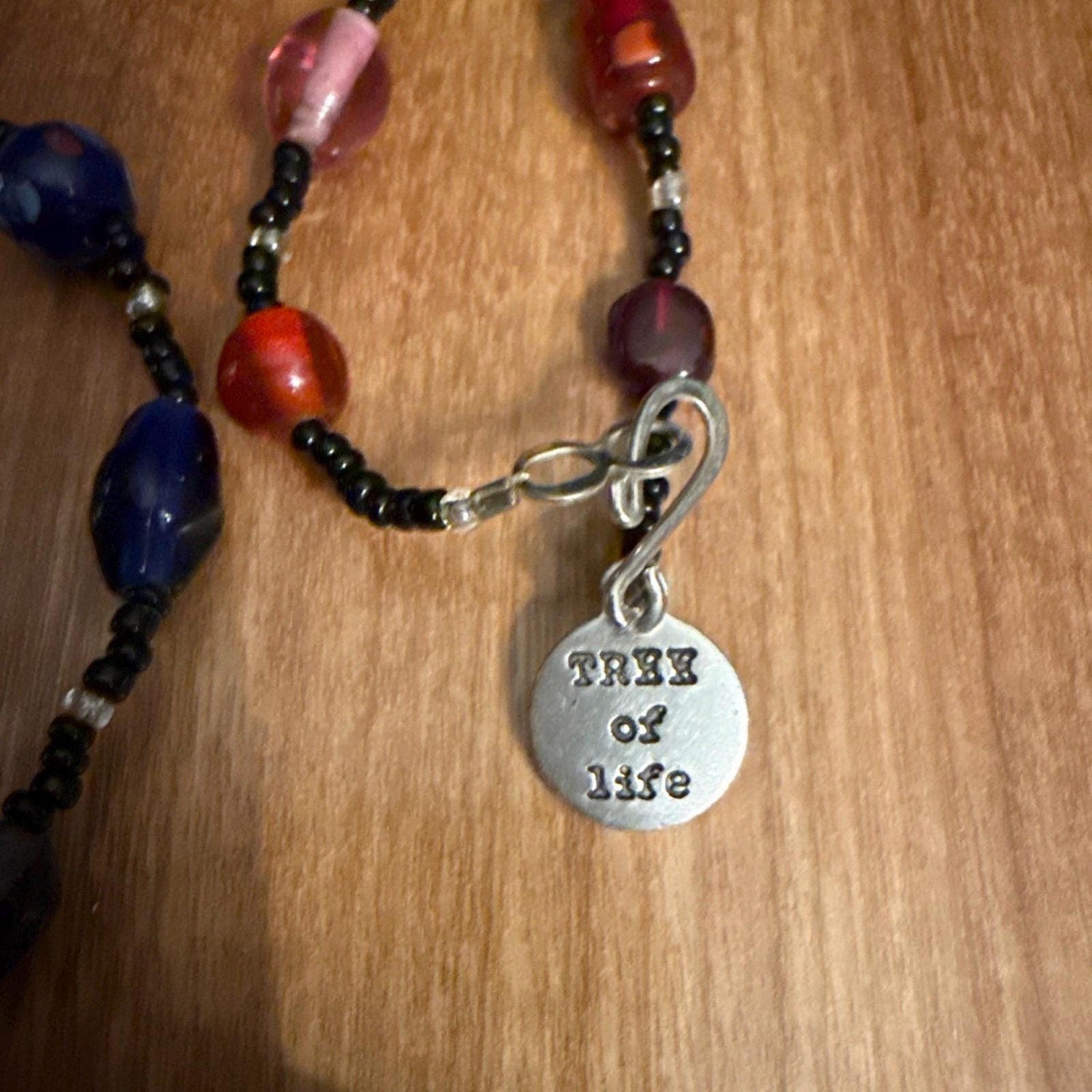 Rainbow tree of life necklace — glass beads with vintage pendant | Judaica Square Lakewood (view 4)