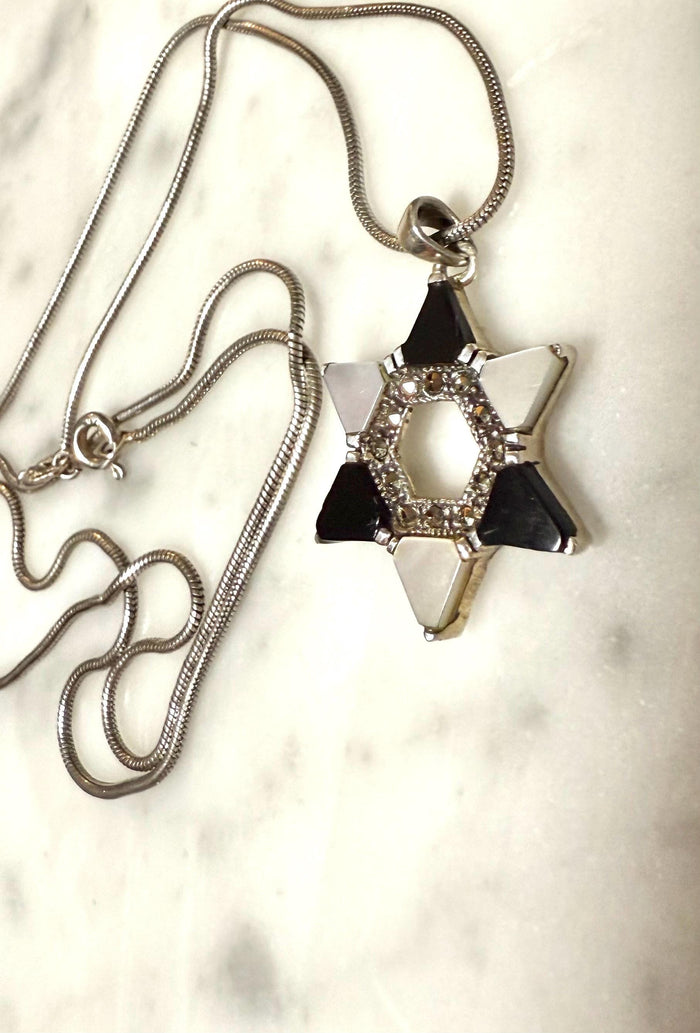 Vintage Star of David pendant with black and white marcasite stones | Judaica Square Lakewood