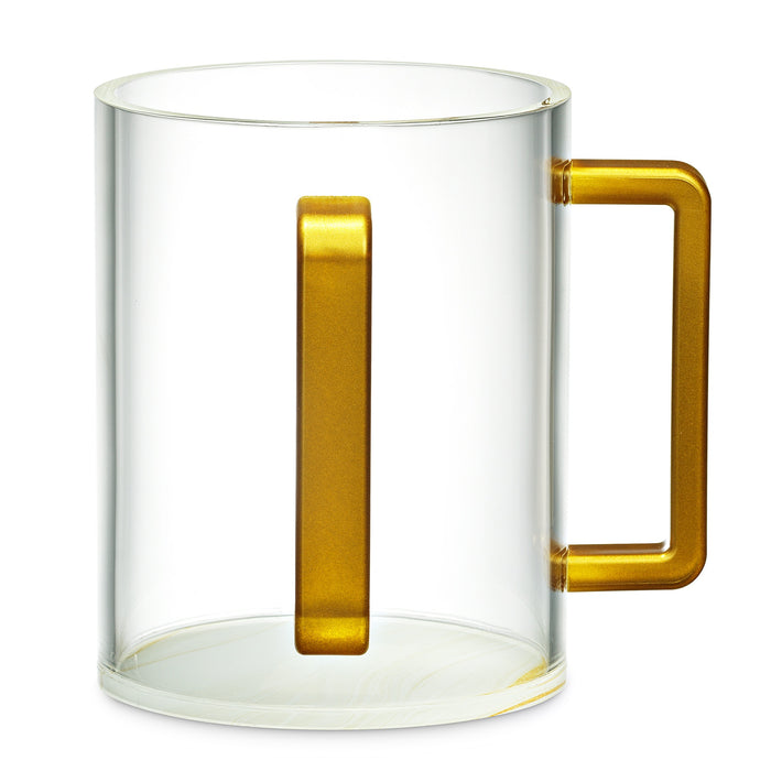 Premium Acrylic Clear Washing Cup - Gold Handle - Gold & White Marble Print — Netilas Yadayim Cup