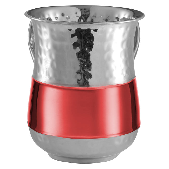 Stainless Steel Washing Cup Hammered Red Stripe — Netilas Yadayim Cup