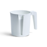 Plain white two-handled plastic washing cup, side view