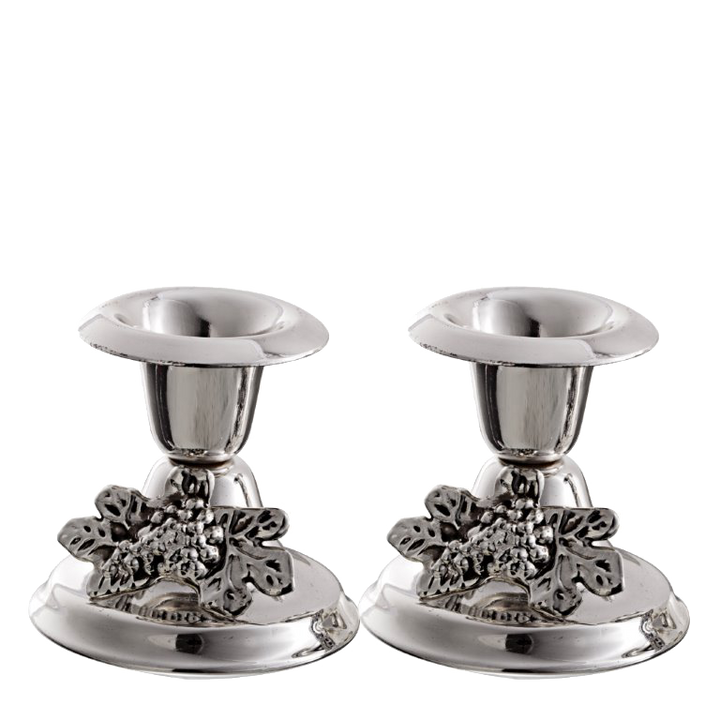 Silver Plated Mini Candle Stick Set Grapes 2.5 in — Shabbos Candlesticks (A&M Judaica)