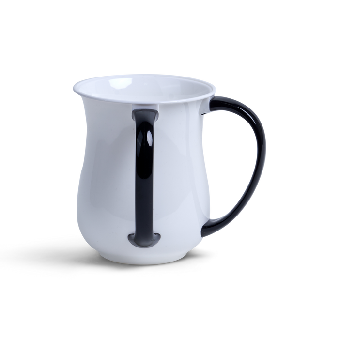 Acrylic Wash Cup Pearl with Black Handles 5" — Netilas Yadayim Cup