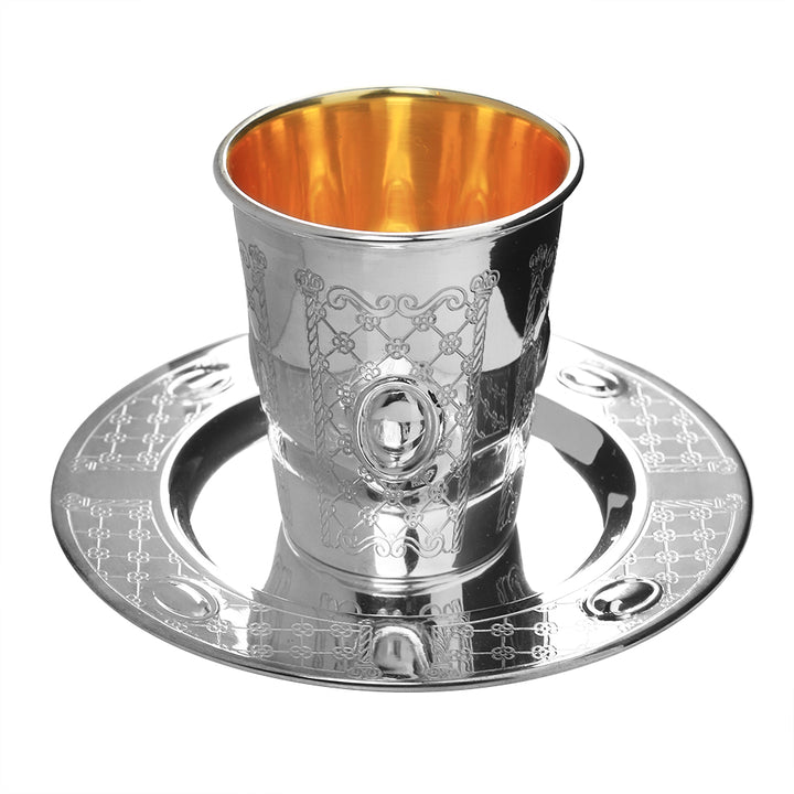 Kiddush Cup Set XP Flower Design 925 Silver Coated 3" ( 140 Ml 4.7 Oz) (A&M Judaica)