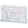 Glass matches holder with pale silver-gray marble print and silver-tone Hebrew Shabbat v'Yom Tov lettering