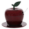 Honey Dish Apple Shape Red Green Leaf Aluminum with Tray & Spoon