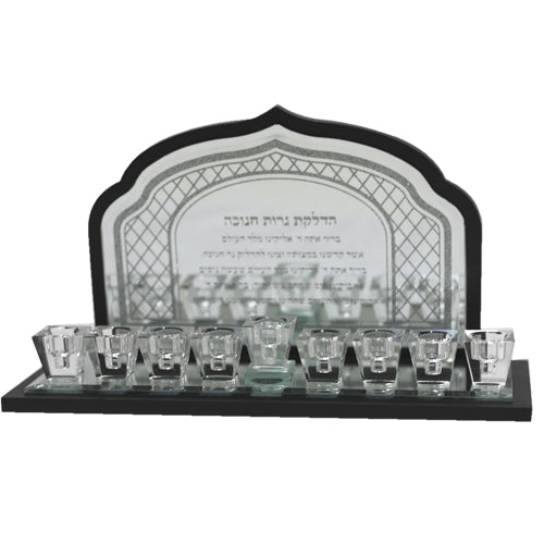Crystal & Wood Menorah 11.8X6.5 Candle Lighting — Chanukah Menorah (A&M Judaica)