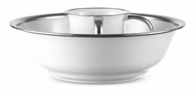 Acrylic Wash Cup Set Large White with Silver Rim — Netilas Yadayim Cup