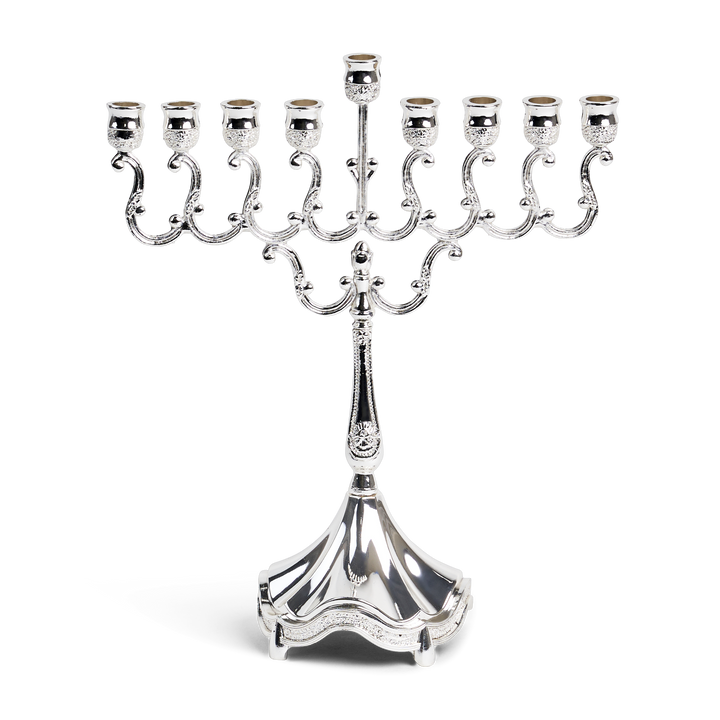 Silver Plated Candle Menorah Lacquered 8.5 " — Chanukah Menorah (A&M Judaica)