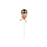 Shiny metallic rose-gold balloon pick with satin bow on a white stick