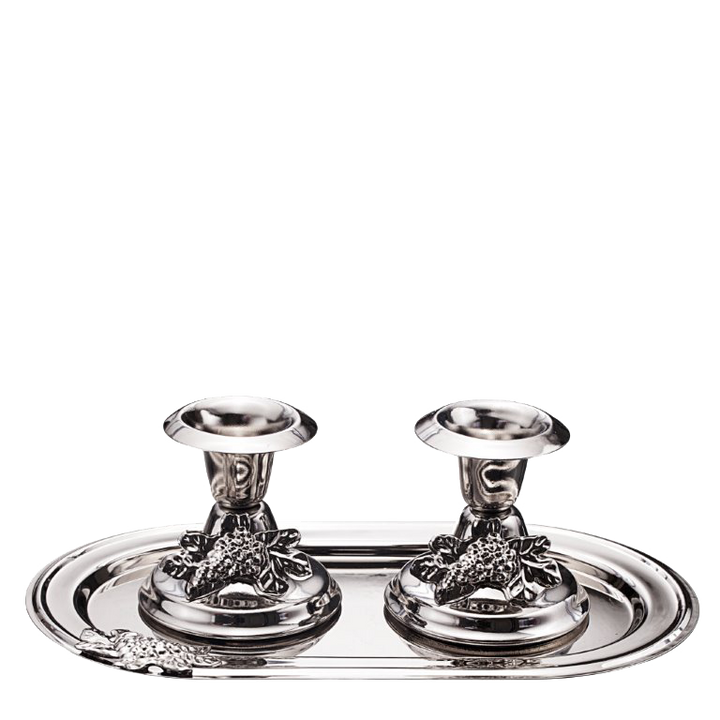 Set Small Candle Stick with Tray — Serving Tray (A&M Judaica)