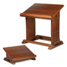 Mahogany shtender shown raised as a standing lectern and folded flat as a tabletop book stand
