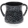Black aluminum washing cup with white crackle pattern and white lower band