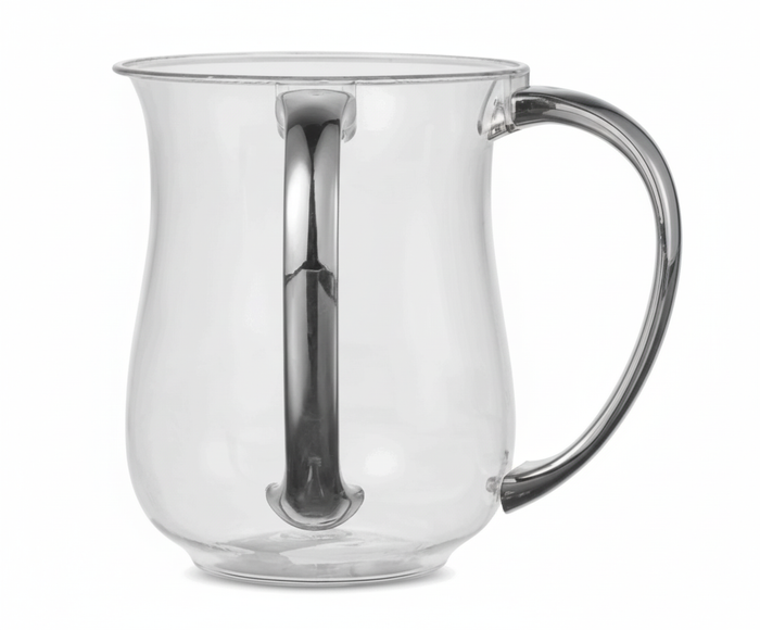 Acrylic Wash Cup with Silver Metallic Handles 5" — Netilas Yadayim Cup