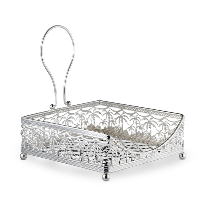 Napkin Holder Silver Plated Flat Palm Tree Design with Weighted Arm Silver Plated 7.5 (A&M Judaica)