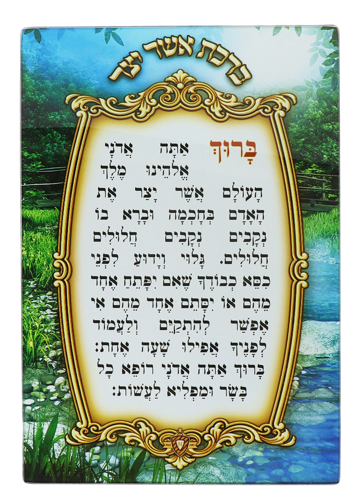 Asher Yatzar on Tempered Glass Hanging Plaque Small 4.7x 6.7" — Tefillah Card