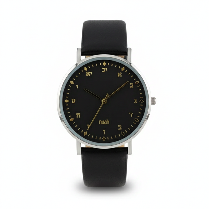 Aleph Bais Watch — Black Strap & Gold-Tone Letters