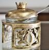 Honey Dish Pomegranate Shape Stainless Steel Brushed Gold on Stand W Spoon 3.5W X 4.5H"