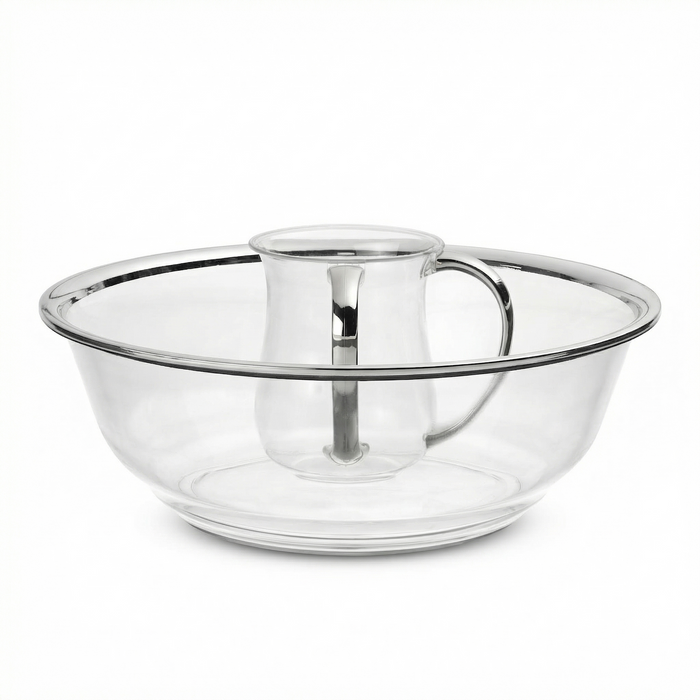 Acrylic Wash Cup Set Large Clear with Silver Rim — Netilas Yadayim Cup