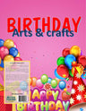 Pink Birthday Arts and Crafts book cover with balloons, confetti and a party hat