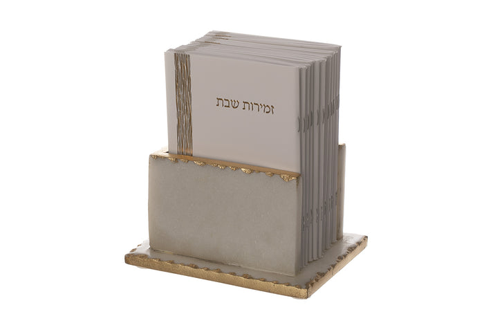 White Marble Zemirot Holder with Gold Foiling 12 Zemirot — Shtender
