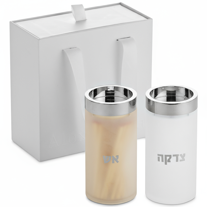 Alexandria Acrylic Frosted & Silver Tzedakah & Match Container Set — Tzedakah Box
