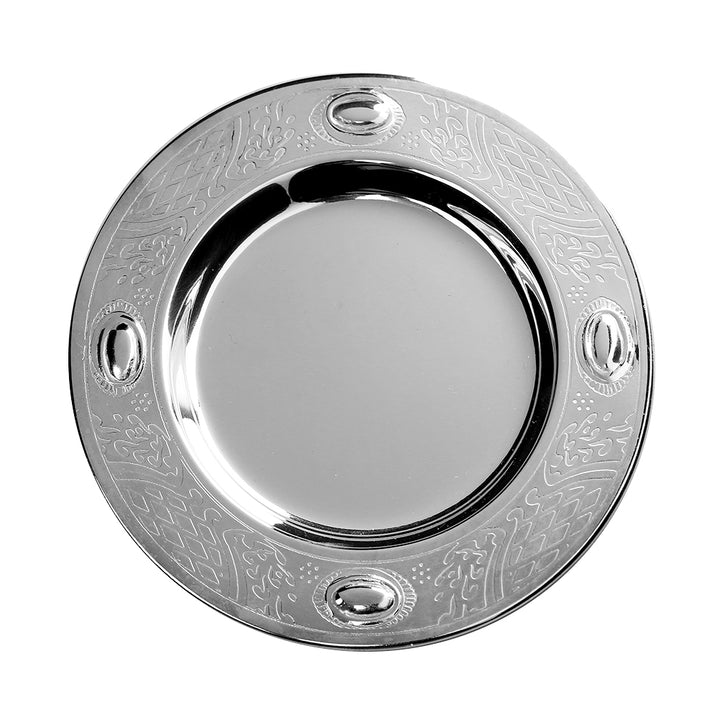 925 Silver Coated Tray for Kiddush Cup Oval Mini Diamond 5" (A&M Judaica)