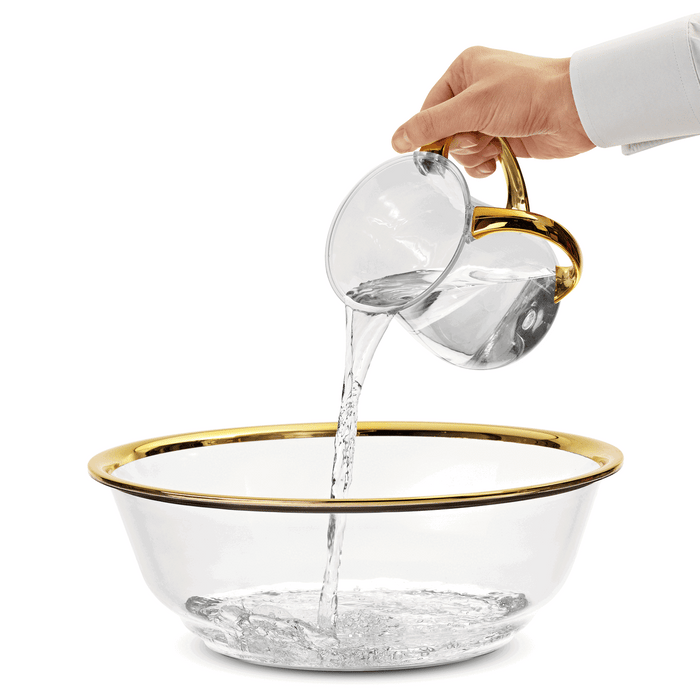 Acrylic Wash Cup Set Large Clear with Gold Rim — Netilas Yadayim Cup